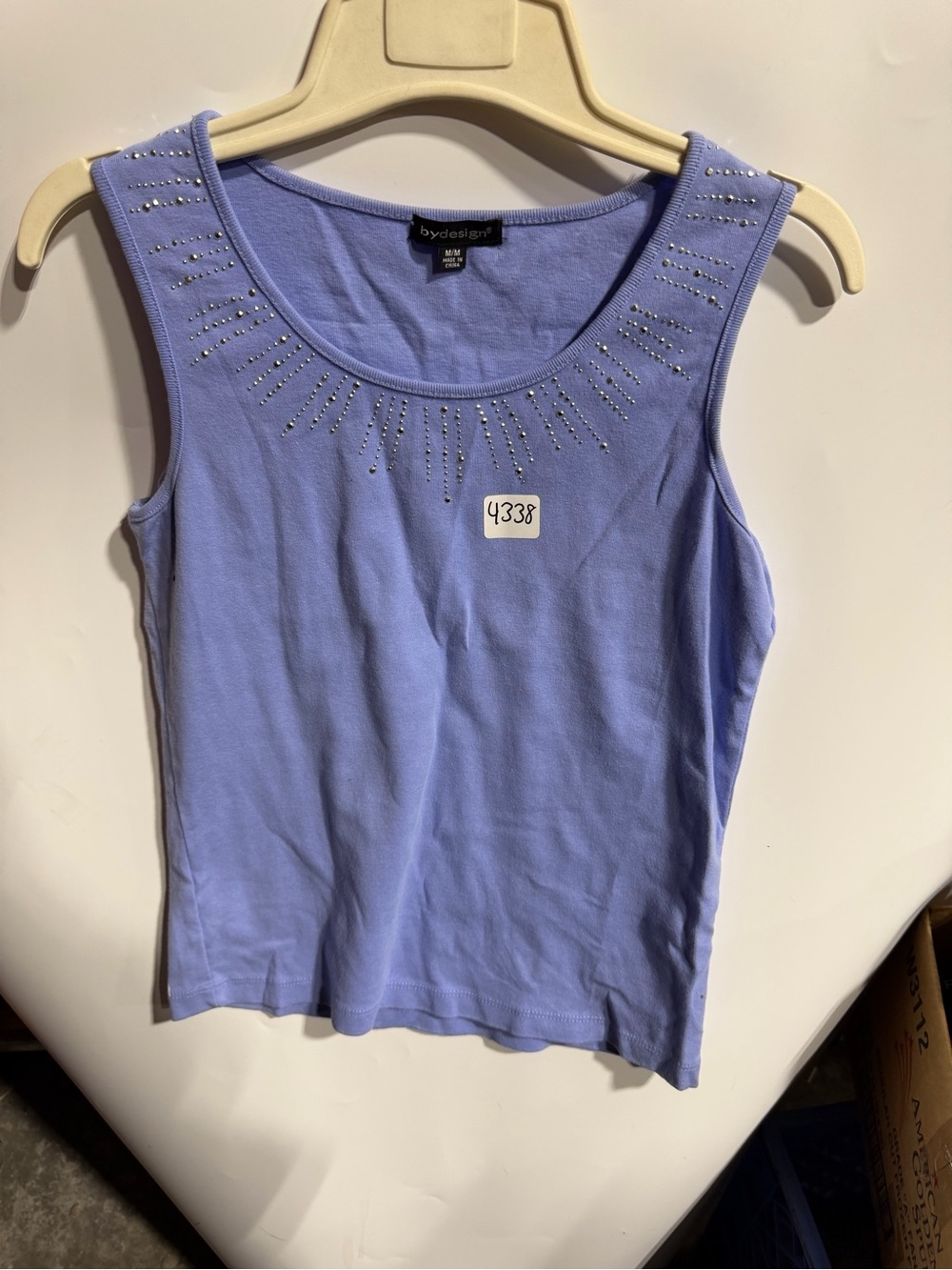 #4338-bydesign® Lavender Tank with Rhinestone Scoop Neck